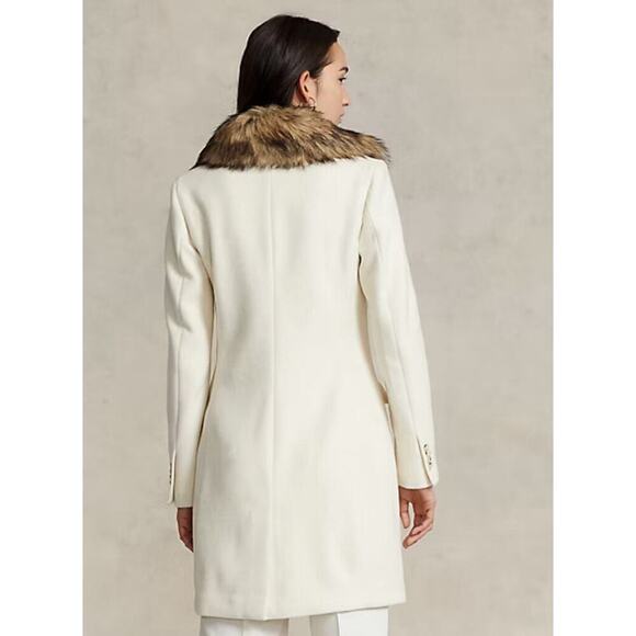 Ralph Lauren Fur Collar Double Breasted Parka Peacoat Long Overcoat 4 S White - Picture 5 of 11